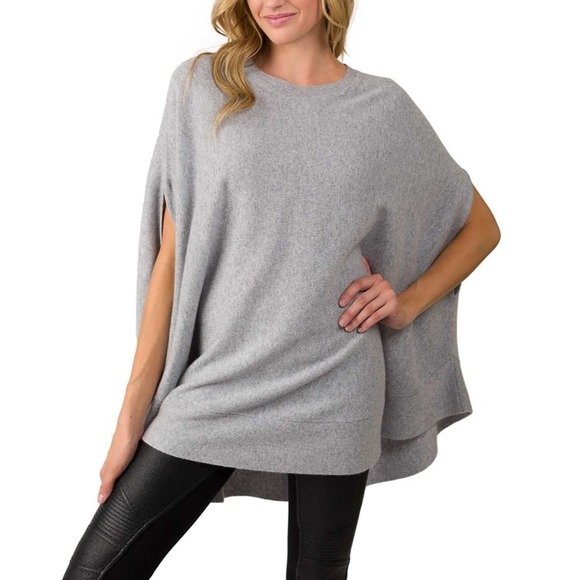 NC Crewneck Batwing Sleeve Knitted Poncho Pullovers Sweater in Grey - Picture 1 of 8